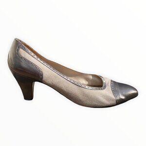 Salvatore Ferragamo Vintage‎ Pumps Almond Toe Size 10 Beige Cap Leather Heels